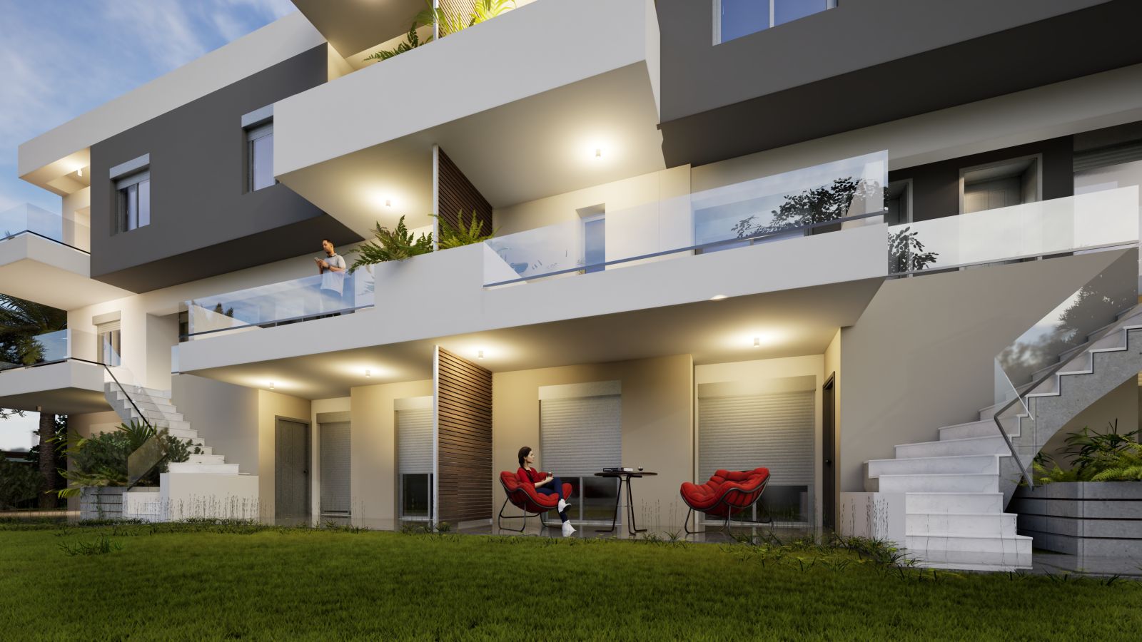 Building facade evening view
