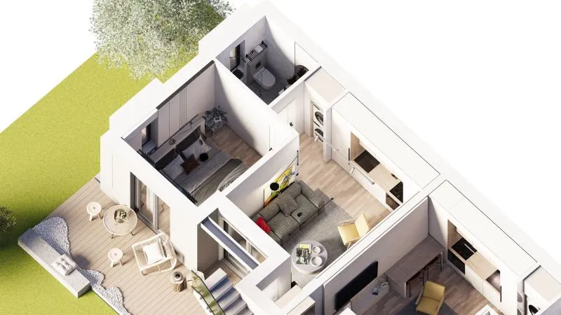 3D floor plan view of an apartment