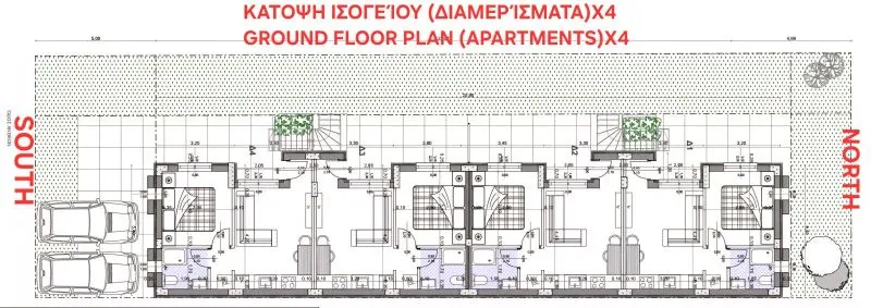 Technical ground floor plan with 4 apartments